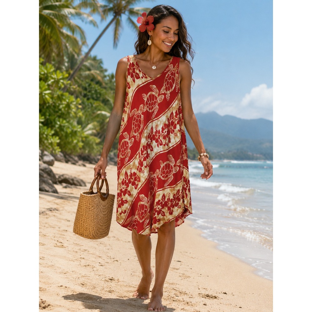 Advance Apparels Dress Red Womens Free Size Rayon Turtles Sleeveless Boho Hippie